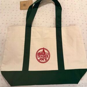 NWT Green Trader Joe's Large Canvas Tote Bag